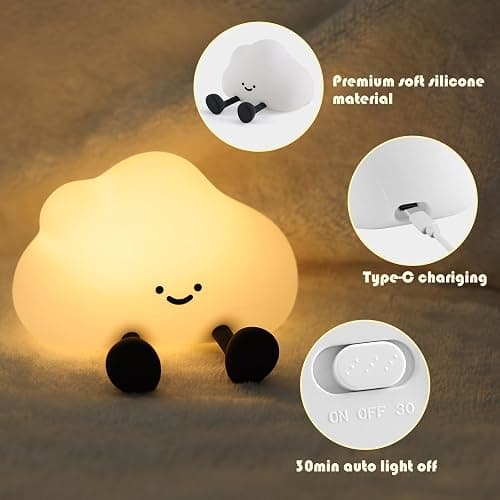 YISUN Cloud Night Light, Cute Silicone Nightlight for Baby Toddler, Rechargeable LED Nursery Lamp with Timer, 3 Level Dimmable Soft Squishy Night Lamp Gift for Bedroom Kids Room Decor thumbnail 2