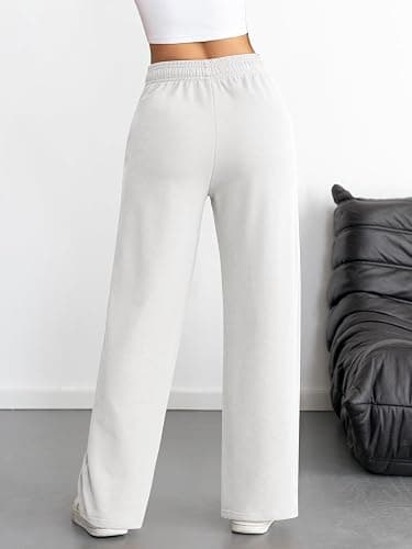 ATHMILE Women's Wide Leg Sweatpants High Waisted Baggy Interior Drawstring Joggers Straight Leg Sweat Pants with Pockets thumbnail 3