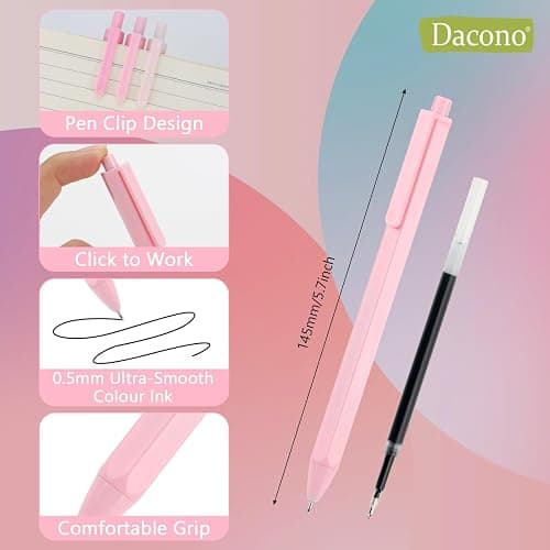 Dacono Aesthetic Ballpoint Pens - Macaron Pink Pastel Roller Ball Pens, 0.5mm Retractable Gel Ink Pens | Black Ink | Cute Ball Point Pen - Pack of 6 thumbnail 3