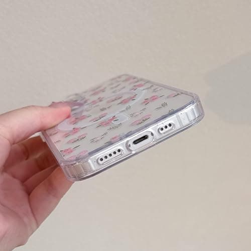 QLTYPRI Magnetic for iPhone 16e Case Compatible with Magsafe, Cute Floral Flower Aesthetic Phone Case Slim Clear Anti-Yellowing Shockproof Phone Cover for Girls Women - Pink thumbnail 6