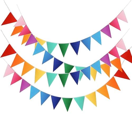 Alainzeo 48pcs Rainbow Pennant Banner, Triangle Bunting Flag Banners for Birthday Party Decoration, Baby Shower, Classroom Decor, Reusable Triangle Flags Bunting, Colorful - Image 1