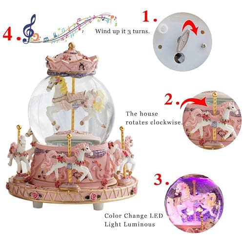 LOVE FOR YOU Gift Wrapped Music Box Carousel Horses Color Lights Unicorn Musical Snow Globe for Girls and Women Kids Sister Daughter Mom Granddaughter Grandma Christmas Birthday Presents Gifts thumbnail 9