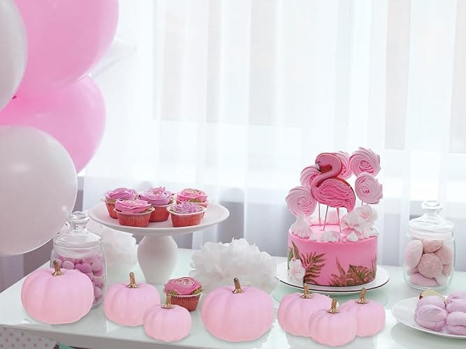Winlyn 12 Pcs Artificial Pink Pumpkins 3 Sizes Small Fall Decorative Pumpkins Foam Pumpkins Faux Pumpkins Decor for Autumn Wedding Baby Shower Pink Halloween Party Thanksgiving Harvest Table Wreath - Pink thumbnail 8