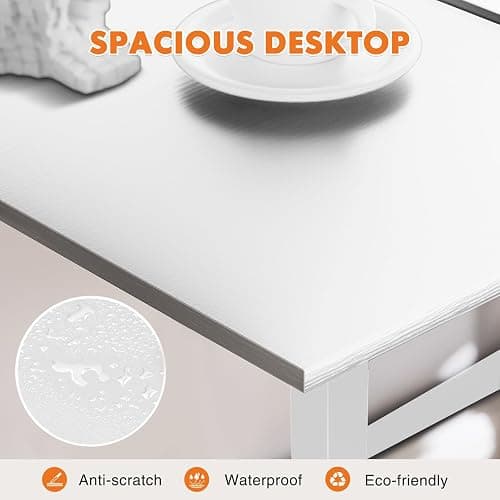 Sweetcrispy Computer Small Desk, 32 Inch Office Writing Work Study Student Home Bedroom Table with Metal Frame Wooden Tabletop No Wheels - White Wood thumbnail 5