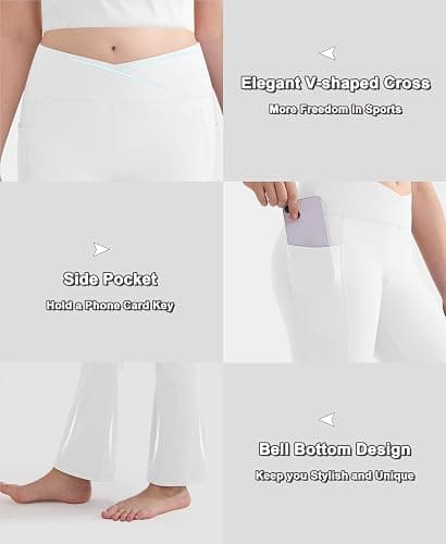 DOCUMO Girls Flare Leggings with Pockets - Crossover Waist Bell Bottoms Bootcut Leggings for Girls Yoga Dance Athletic Pants thumbnail 3