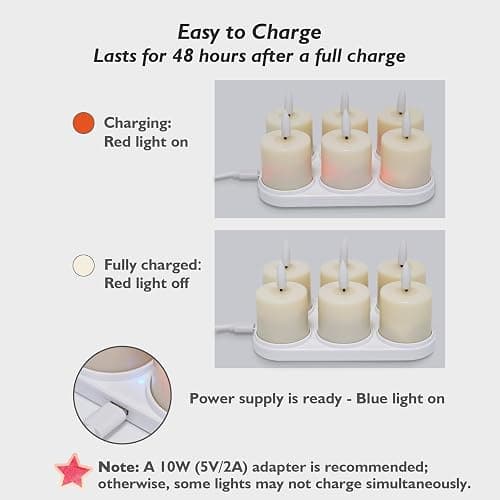 Rhytsing 6 Rechargeable Flameless Votive Candles with Timer for Home Decor, Led Faux Battery Operated Tealight Candles with Magnetic Charging Base, Type-C USB Cable, Remote Included-D1.6 X H2.7 inches thumbnail 5