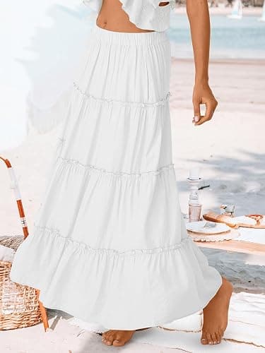 Trendy Queen Long Skirts for Women Boho Maxi Skirt Winter Swing Tiered A-Line Elastic High Waist Dress with Pockets Fashion thumbnail 3