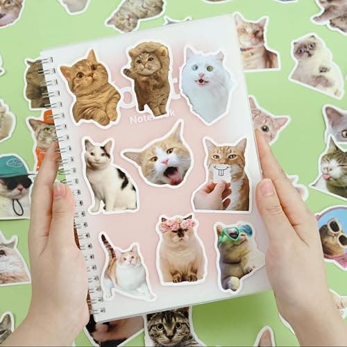 Funny Cat Stickers, 98 PCS Cute Cats Sticker for Laptop Scrapbook, Water Bottles, Guitar, Suitcase Phone, Snowboard, Cat Sticker Waterproof Vinyl for Water Bottle thumbnail 9