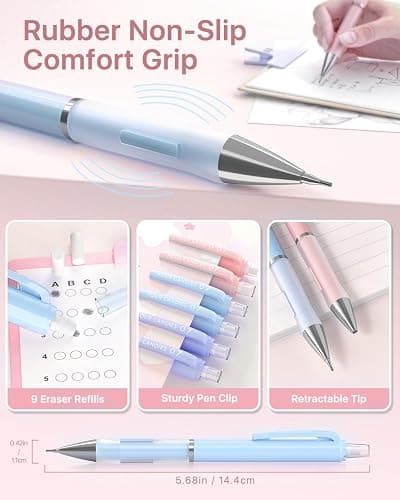 Four Candies Pastel Mechanical Pencil Set 0.7mm, with HB #2 Lead Refills, Cute Erasers & Eraser Refills, 13-Count Pack, Aesthetic School Supplies for Writing, Drawing and Sketching thumbnail 4