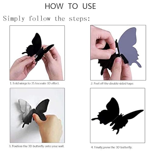 3D Butterfly Wall Decor, 48PCS Removable Mural Stickers Wall Stickers Decal for Home and Room Decoration (Black) thumbnail 3