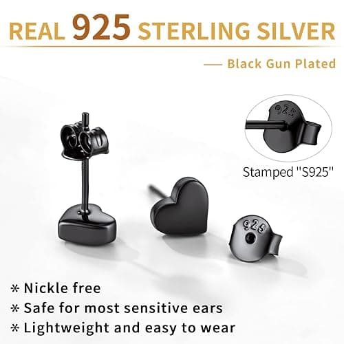 ChicSilver 925 Sterling Silver Heart Jewelry Set, Dainty Black Heart Necklace and Stud Earrings Set for Women thumbnail 6