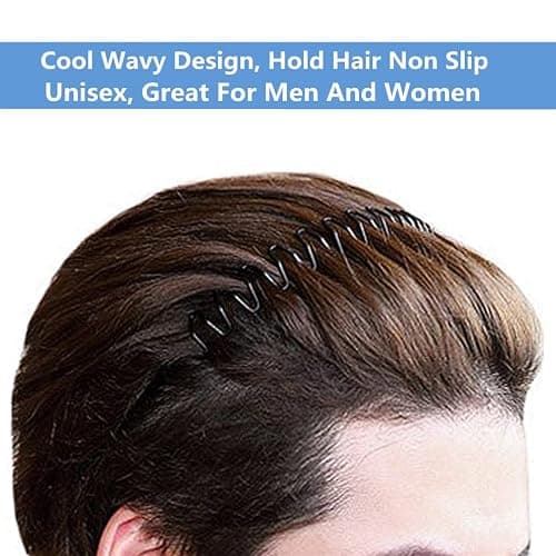 bodbop XINGZHE Hair Bands, 2 PCS Metal Headbands for Men Women's Fashion Headband Stylish Sports Hairband Head Hoop with Non Slip Wavy Teeth, Black (Wide Wavy + Hook Wavy) thumbnail 4