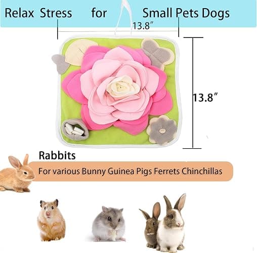 Rabbit Foraging Mat Snuffle Mat for Small Animals Bunny Puzzle Toys Pets Interactive Feeding Mat for Guinea Pigs Hedgehog Chinchilla Puppies (Pink) thumbnail 2