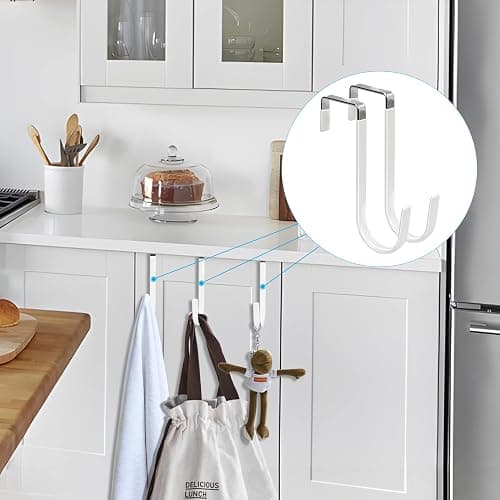FYY Over the Door Hooks, 4 Pack Hangers Hooks with Rubber Prevent Scratches Heavy Duty Organizer for Living Room, Bathroom, Bedroom, Kitchen Hanging Clothes, Towels, Hats, Coats, Bags White thumbnail 7