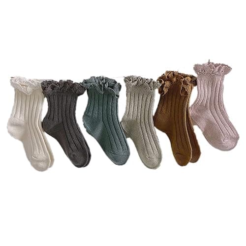 Ashmyova Baby Girls Vintage Ankel Lace Socks Toddler Ruffles Casual Dress Socks 6 Pack thumbnail 2