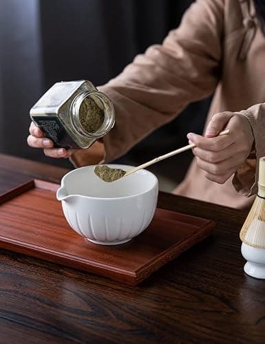 TANG PIN Matcha Set - Match Bowl and Whisk,15 OZ, Matcha Scoop | Matcha Whisk Stand (Chasen Holder) - 4pc Perfect Matcha Kit for Matcha Tea Ceremony (White) thumbnail 2