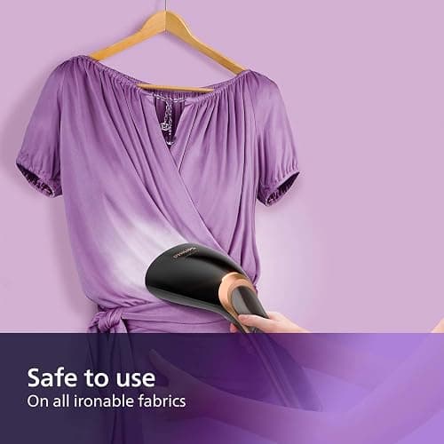 Philips Steam&Go Plus Handheld Clothes Steamer, Vertical and Horizontal Garment Steamer, No Ironing Board Needed, 0.07 Litre, 1300 W, Black/Copper, GC362/86 thumbnail 6