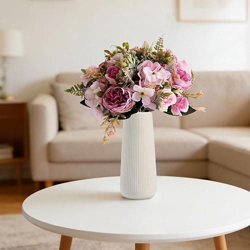 Ceramic Vase for Flower, Pampas Grass Vase, 7.8''H Ribbed Decor Vase, White | Nordic Minimalist Flower Vase, White Modern Home Office Decor Vases, For Living Room, Dining Table, Bedroom, Kitchen Shelf thumbnail 9