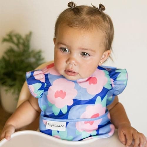 Tiny Twinkle Short Sleeve Apron Baby & Toddler Bib for Girls – Waterproof, Mess-Proof Bibs for Eating & Feeding, Machine Washable,Perfect Holiday Gift (Floral Blue, 6–24M) thumbnail 4