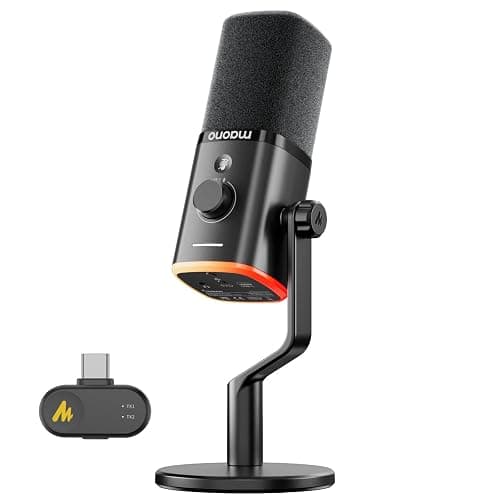 MAONO PD100W Wireless/USB Microphone, PC Gaming Mic with One-Click Noise Reduction,Mute Button,Custom RGB, 3.5mm Headphone Jack, Desktop Dynamic Streaming Mic for Recording,Podcasting, Black - Image 1