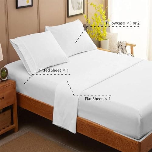 SONORO KATE Bed Sheet Set Super Soft Microfiber 1800 Thread Count Luxury Egyptian Sheets 16-Inch Deep Pocket Wrinkle and Hypoallergenic-4 Piece(Queen White) thumbnail 2