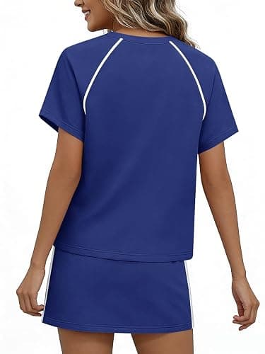 Yousify Womens 2 Piece Skirt Sets Summer Short Sleeve Tops and Tennis Skort Lounge Set Vacation Workout Matching Outfits thumbnail 4