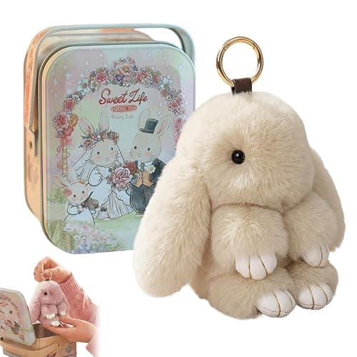 asfanst Adorable Bunny Keychain with Tin Box, Soft Fluffy Plush Rabbit Keychain, Cute Easter Gift for Bag Decoration and Keys - Image 1