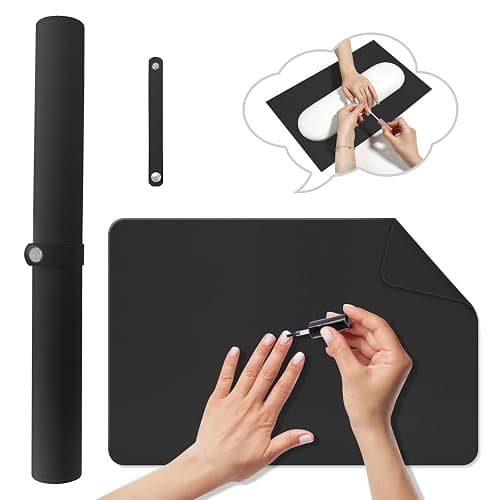 Diesisa Nail Art Table Mat,Foldable Nail Arm Rest Pad for Nails,Soft Microfiber PU Leather Nail Mat for Table,Waterproof Manicure Pad,Nail Table Pad for Nail Technician Salon Home-Black - Image 1