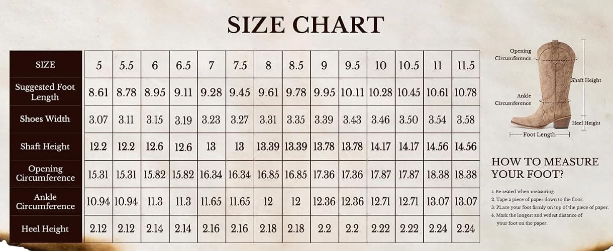IUV Cowboy Boots For Women Western Cowgirl Boots Mid Calf Snip Toe | Chunky Heel Ideal for low insteps thumbnail 7