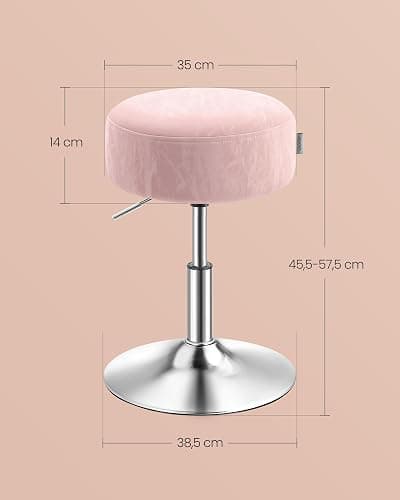 VASAGLE Tabouret de Maquillage, Réglable en Hauteur, Pivotant à 360 Degrés | Tabouret de Coiffeuse, en Cuir PU, Coussin Épais, pour Chambre, Rose bonbon, Collection ISLAND LJB120S01 thumbnail 2