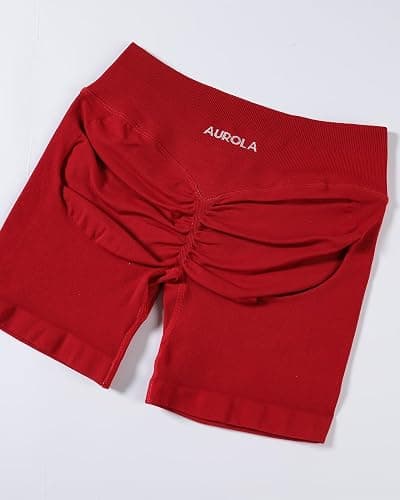 AUROLA Influence Workout Shorts for Women,2.5 3.5 4.5 5.5 6.5 No Roll Up Squat Proof Scrunch Seamless Compression Gym Short - 4.5" Inseam - X-Small - Chili Red thumbnail 6