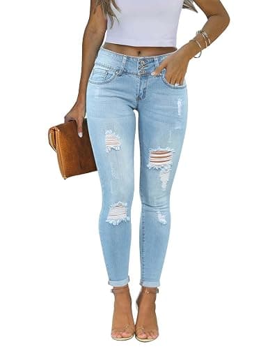 KUNMI Women's Skinny Ripped Trendy Jeans Distressed Stretchy Denim Pants - Image 1
