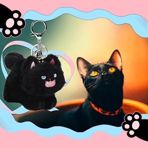 Cat Keychain Plush Black Cat Gifts Cute Keychains for Women Cat Lovers Gifts For Women Kawaii Cat Mom Backpack Accessories Bag Charms Halloween Keychain Christmas Gifts For Cat Lovers Kawaii Stuff thumbnail 4