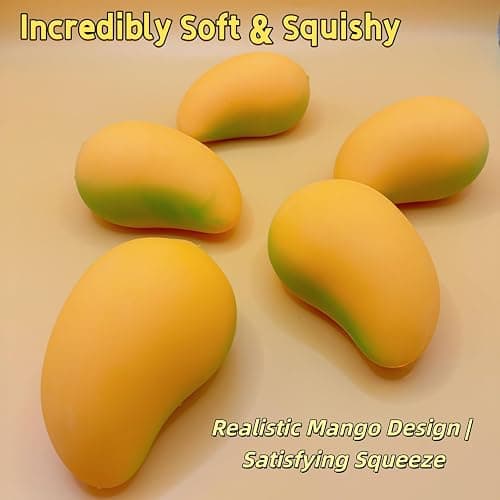 Gold Mango Squishy, Fast Rising Stress Relief Simulation Fruit, Anxiety Sensory Stress Squishy Hand Toys, Soft Squishy Stress Balls, Classroom Prizes, Calming Adults Fidget Toys thumbnail 7