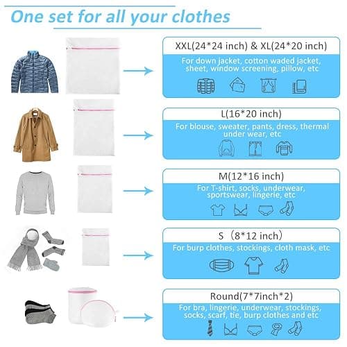 GOGOODA 7Pcs Mesh Laundry Bags for Delicates with Premium Zipper, Travel Storage Organize Bag, Clothing Washing Bags for Laundry, Blouse, Bra, Hosiery, Stocking, Underwear, Lingerie - White - 7 Set-1XXL, 1XL,1L,1M,1S,2 bra bags thumbnail 6