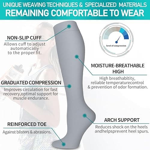 Copper Compression Socks for Women and Men(6 Pairs)-Best Support for Running, Athletic, Nursing, Travel - Large-X-Large - 09b Apricot/White/Blue/Gray/Pink/Green thumbnail 5
