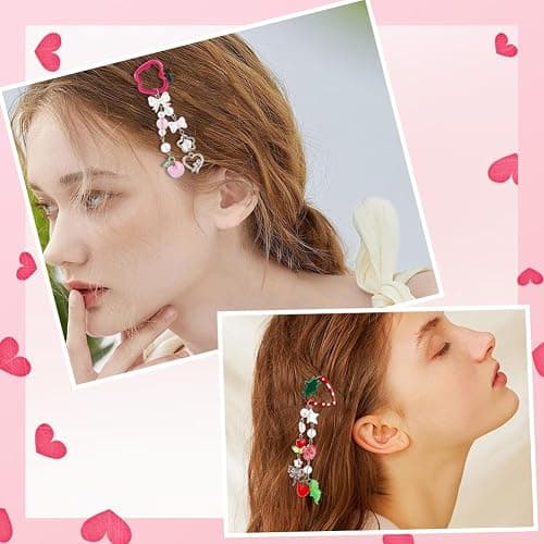 SUNNYCLUE 42Pcs 7 Styles Fruit Hair Barrettes Cartoon Hair Clips Metal Iron Enamel Red Pink Purple Colored Summer Fruits Strawberries Grapes Apples Shaped Snap Hairpins Set for Decoration Accessories thumbnail 4