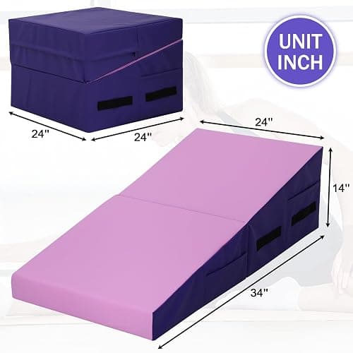 Gymnastics Mat 34”X24”X14” Incline Tumbling Mats for Home Gym, Folding Exercise Mat Cheese Wedge Mat with Non-Slip PVC Surface & Handles for Kid Adults Workout thumbnail 4