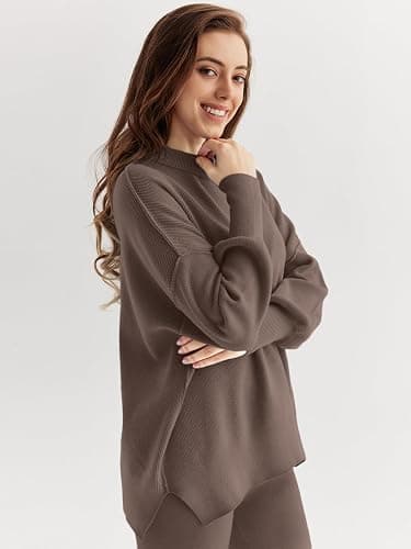 LILLUSORY Women 2 Piece Outfits Sweatsuit Oversized Knit Pullover Sweater Tops Wide Leg Pants Lounge Set thumbnail 3