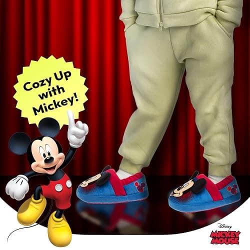 Disney Boys’ Mickey Mouse Cozy Plush Fuzzy Non-Slip Non-Skid Slippers for Boys (Toddler/Little Kid) thumbnail 2