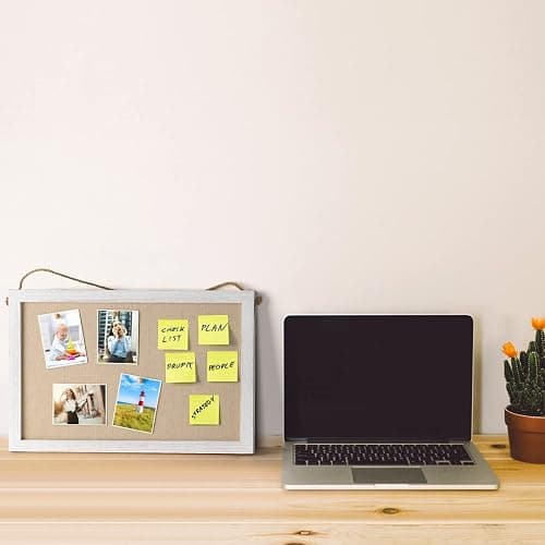 Miratino 2-Pack Cork Board with Linen 16x11 inch Bulletin Board Office Decor Hanging Pin Wood Framed Display Picture Vision Board Light for Wall School Office Bedroom 20-Pushpin Vintage White - Vintage White-1 - 16"x11"-2 Pack thumbnail 9