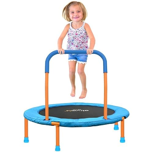 Ativafit 36inch Mini Toddler Trampoline for Kids Ages 1-6 Indoor Outdoor Folding Small Rebounder Trampoline with Foam Handle Safety Padded Cover Fun for Kids - Orange and Blue - Image 1