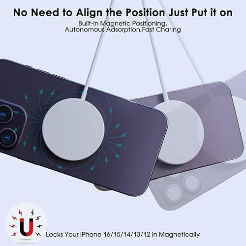2 Pack Fast Mag-Safe Wireless Charger,10 FT Apple Magnetic Wireless Charger with USB C Charging Plug 15W iPhone Charging Pad for iPhone 16/16 Pro/Pro Max/15/14/13/12/Plus/Pro/Pro Max,AirPods 3/2/Pro 2 thumbnail 5