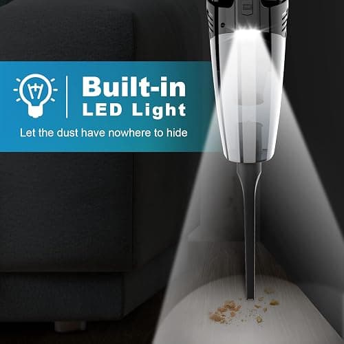 Handheld Vacuum Cordless Car Vacuum Portable with LED Light, High Power Suction, Lightweight Rechargeable Hand Vacuum, Hand Held Vacuum Cleaner for Car Home Office, Pet Hair, Black thumbnail 5