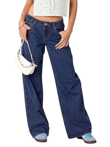 NIMIN Womens Mid Waist Boyfriend Jeans Summer Casual Lounge Loose Straight Wide Leg Y2K Pants with Pockets thumbnail 3
