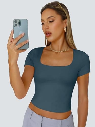 Trendy Queen Tshirts Shirts for Women Double Lined Going Out Crop Tops 2025 Spring Summer Workout Y2k Clothes Beach Fashion thumbnail 5