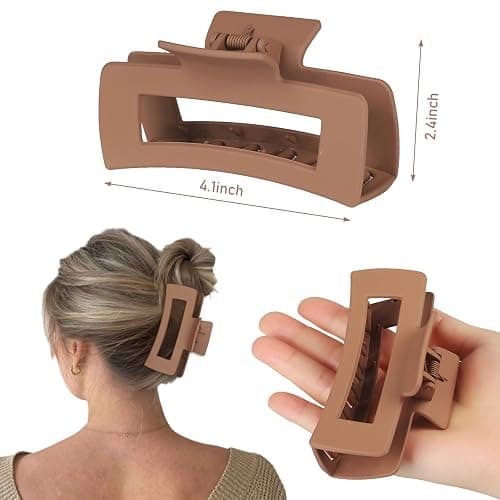 4.1 Inch Large Hair Claw Clips 8 Pcs Rectangle Big Clips for Thick Hair Nonslip Acrylic Banana Jaw Accessories for Women and Girls (Brown Colorful) thumbnail 3