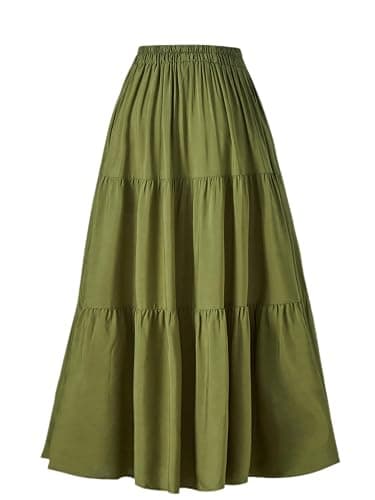 OSTOO Women's Summer Long Flowy Renaissance Skirt with Pockets - Boho High Waist A-Line Maxi Skirt thumbnail 3