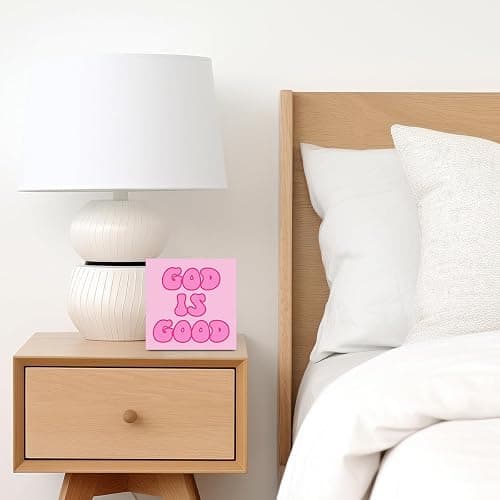 Pink Christian Sign Decor God Is Good Wood Block Sign Religious Preppy Teen Girls Room Dorm Bedroom Decor thumbnail 7