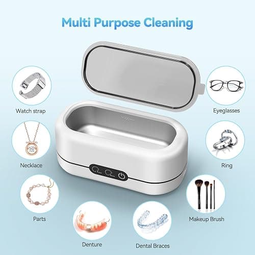 BYASKZIV Ultrasonic Jewelry Cleaner, 48KHz Ultrasonic Cleaner Machine for Jewelry, Eyeglasses, Rings, Watch Strap, Dentures- Dual Cleaning Modes, 304 Stainless Steel Tank thumbnail 3